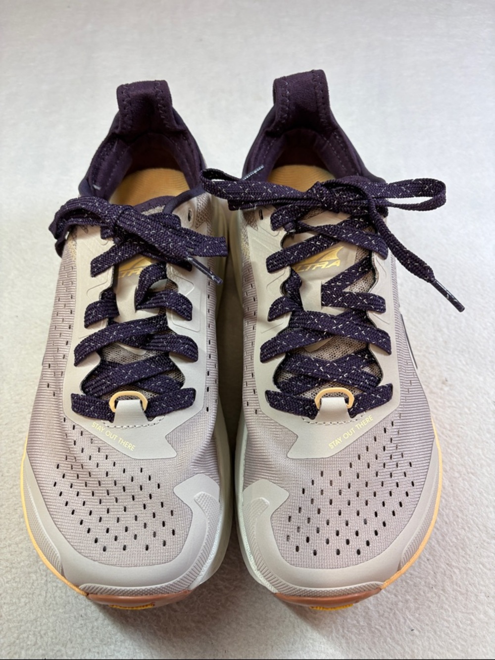 Altra Women's Taupe Running Shoes with Dark Purple Laces